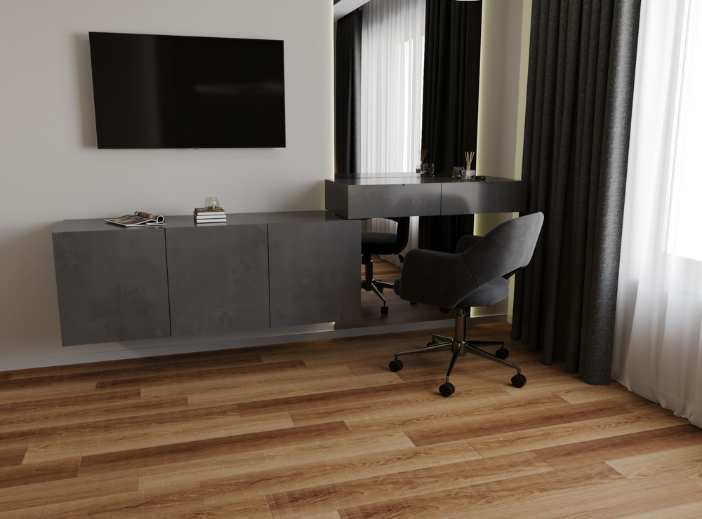 Кварцвиниловый SPC ламинат Cronafloor Grand Sequoia Дуб Шоколадный 1200×180×5 фото в интерьере